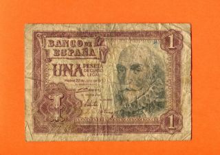 Spain 1 Pesetas 1953 Vg Banknote photo