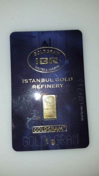 1 Gram Istanbul Gold Refinery (igr) Bar.  9999 Fine (in Assay Card) photo