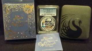 2015 Tuvalu Disney Alice In Wonderland 150 Years 1oz Silver Pcgs Pr70dcam - Rare photo