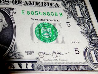 2013 $1 One Dollar Bill Unusual Odd Fancy Note Serial Number 5 - 8s Liars Poker photo