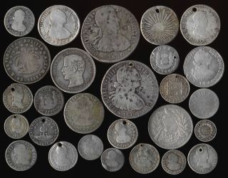 27 Old Silvers Mexico & More W/problems (1700s & 1800s) See Pictures No Rsrv photo
