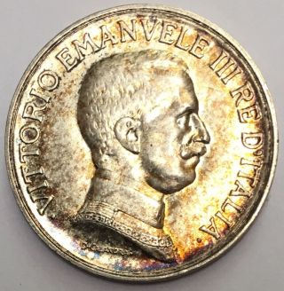 Kingdom Of Italy,  King Vittorio Emanuele Iii 1917 R Lira Silver Coin photo