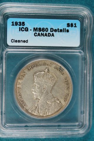 Canada - 1935 - Silver Dollar - Icg Ms 60 Details B6457 photo