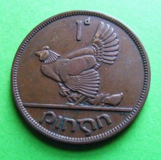 Scarce Irish One Penny Coin Minted 1940 - Ireland - Rarest Year Issued - Hen photo