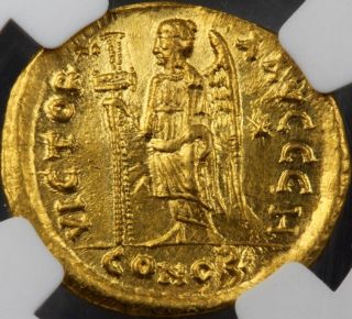 Gold Solidus Ad474 - 491 Zeno Ms Mintstate Uncirculated Ngc Luster Clipped photo