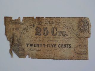 Civil War Confederate 1862 25 Cents Note Raleigh North Carolina Paper Money Nc N photo