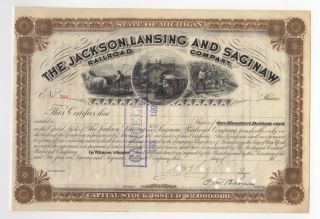 1903 Jackson,  Lansing And Saginaw Railroad Company Stock Certificate photo