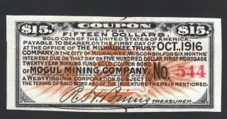 $15 Gold Coin 1916 Mogul Mining Co Usa Wva Wi Gold Bond Old Paper Money Coupon photo