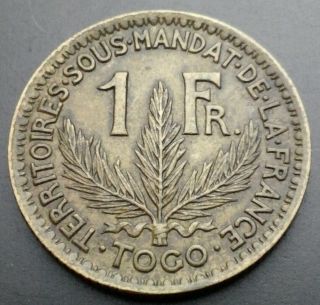Togo 1 Franc 1924.  Km 2.  One Dollar Coin. photo