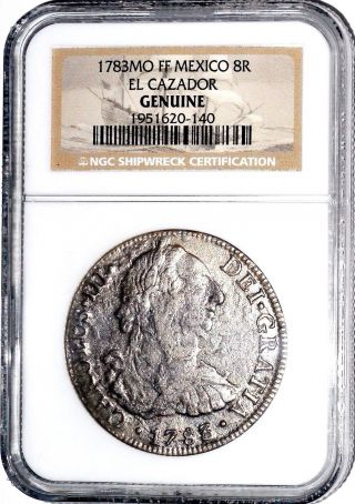 1783 Mo Ff Mexico 8 Reales El Cazador 8r Shipwreck Coin,  Ngc Certified,  Very Good photo