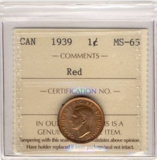 1939 1cent Graded Iccs Sq248 Ms65 Red Gem photo