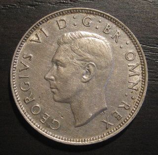 1944 Great Britain Uk Two Shillings.  500 Silver W/ George Vi Foreign Coin photo