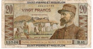Saint - Pierre - Et - Miquelon Twenty Vingt 20 Francs Bank Note A319 photo