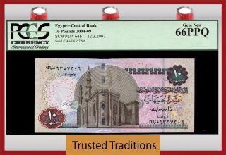 Tt Pk 64b 2004 - 09 Egypt Central Bank 10 Pounds Pcgs 66 Ppq Gem photo