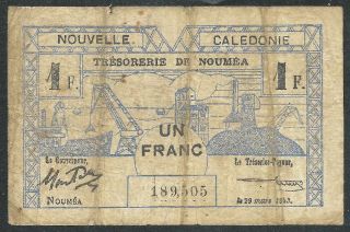 Caledonia1943 One Franc Banknote 