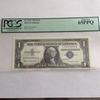 Pcgs 65ppq Fr.  1621 1957 B $1 Silver Certificate Gem photo