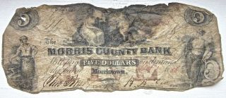 Antique $5 Bill Morristown Morris County Bank Note Jersey Nj 1856 1866 Paper photo