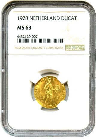 Netherlands: 1928 Gold Ducat Ngc Ms63 (km - 83.  1) -.  1104oz Gold - -.  1104oz Gold photo