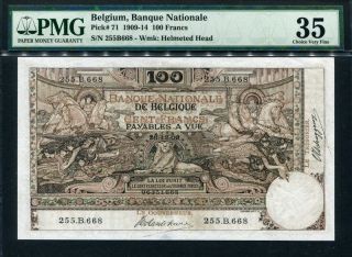 Belgium 1909,  100 Francs,  P71,  Pmg 35 Vf photo