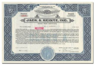 Jack & Heintz,  Inc.  Stock Certificate photo