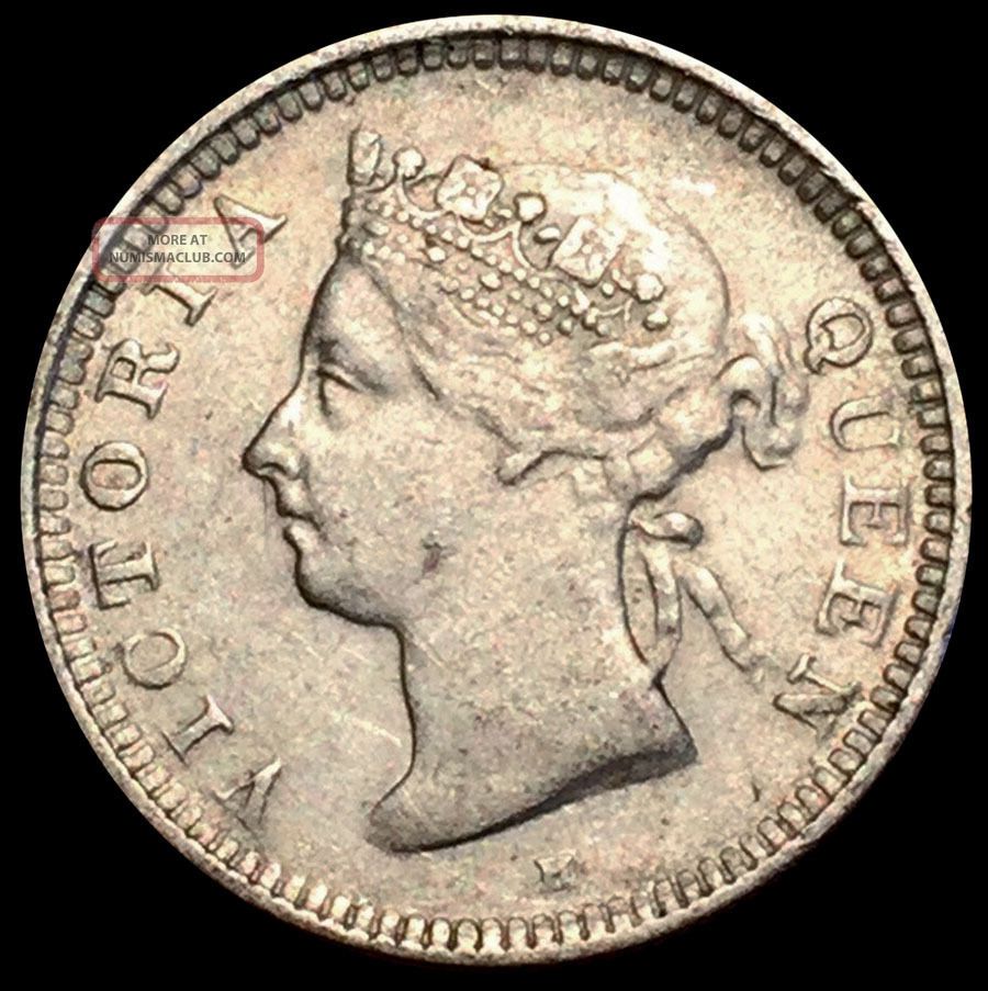 1900 H Silver Hong Kong 5 Cents Queen Victoria Coin Xf / Au Asia photo