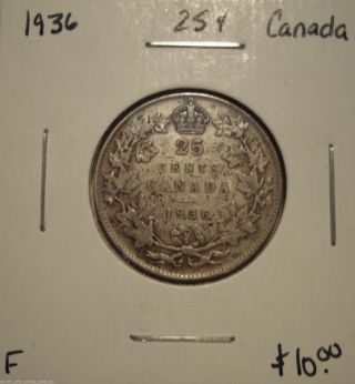 Canada George V 1936 Silver Twenty Five Cents - F photo