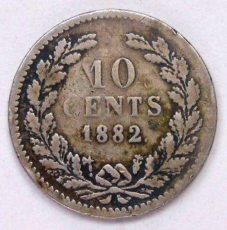 1882 Netherlands 10 Cents Vg Scarce William Iii Low Minted Old Dutch Silver Coin photo
