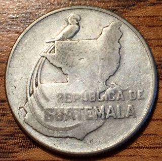 1943 Silver Guatemala 25 Centavos Quetzal Coin photo