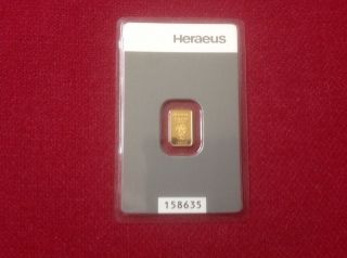 Heraeus 1 Gram Gold Bullion Feingold 999.  9 In Assay photo