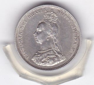 1887 Queen Victoria Sterling Silver Shilling British Coin photo