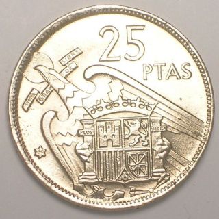 1957 (69) Spain Spanish 25 Pesetas Franco Eagle Coin Au photo