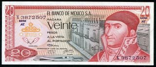 Mexico 20 Pesos 18/7/1973 P - 64b Unc Serie At Uncirculated Banknote photo