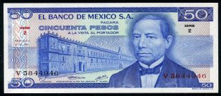 Mexico 50 Pesos 18/7/1973 P - 65a Unc Serie Z Uncirculated Banknote photo