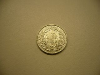 1965 Swiss 1 Franc Silver Coin photo