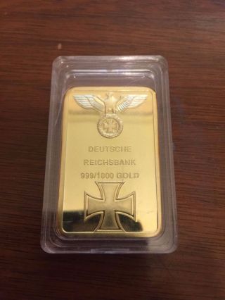 1oz.  999/1000 Gold Clad Bar Deutsche Reichsbank German Nazi Iron Cross photo
