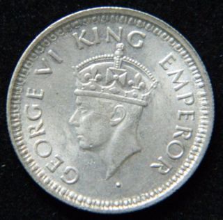 1944 - B 1/4 Quarter Rupee Silver Coin King George Vi India British Raj Unc M847 photo