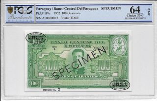 Paraguay / Banco Central Del Paraguay - 100 Guaranies,  1952.  Spec.  Pcgs 64opq. photo