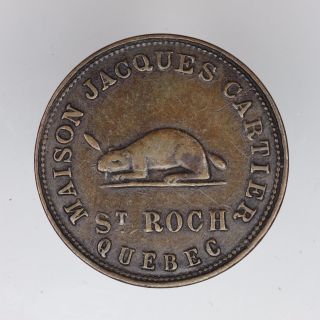 1857 Copper Lower Canada Qubec 1 Cent Maison Jaques Cart Beaver Rare photo