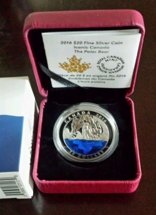 Canada 2016 $20 Silver Iconic Canada: The Polar Bear - Blue Enamel Masters Club photo