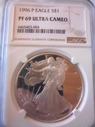 1996 P American Silver Eagle Ase Ngc Pf69ucam Proof 69 Ultra Cameo A Rare Beauty photo