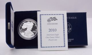 2010 W Silver American Eagle 1 Oz.  999 Proof Coin W/ Box & photo