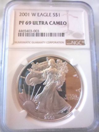2001 W American Silver Eagle Ase Ngc Pf69ucam Proof 69 Ultra Cameo A Beauty Look photo