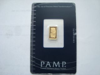 Pamp Swiss Made 1g Fine Gold 999.  9 With Certificate Number photo