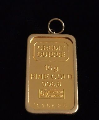 Credit Suisse 10 Gram 999.  9 24k Gold Bar With 14k Bezel photo