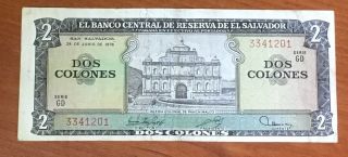 El Salvador Banknote Of 2 Colones - 1976 - Serie Gd - Circulated photo