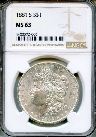 1881 - S Morgan Silver Dollar Ngc Ms63 $1 (4400372 - 005) photo