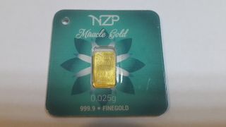 World Smallest Miracle Gold 1 X 0.  025 Gram Gold Bar 999,  9 Nzp Gold Collectable photo