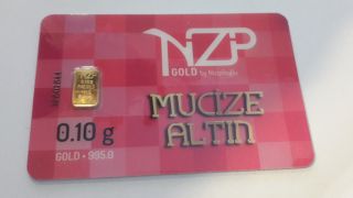 1 X 0.  10 Gram Gold Bar 24 Karat 995,  0 Nzp Gold Int.  Sertificated Credit Card photo