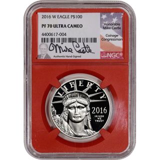 2016 - W American Platinum Eagle Proof (1 Oz) $100 - Ngc Pf70 Ucam Red Core Castle photo
