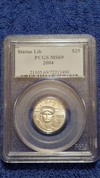 2004 $25 (1/4 Oz) American Statue Of Liberty Platinum Coin - Pcgs Ms69 photo